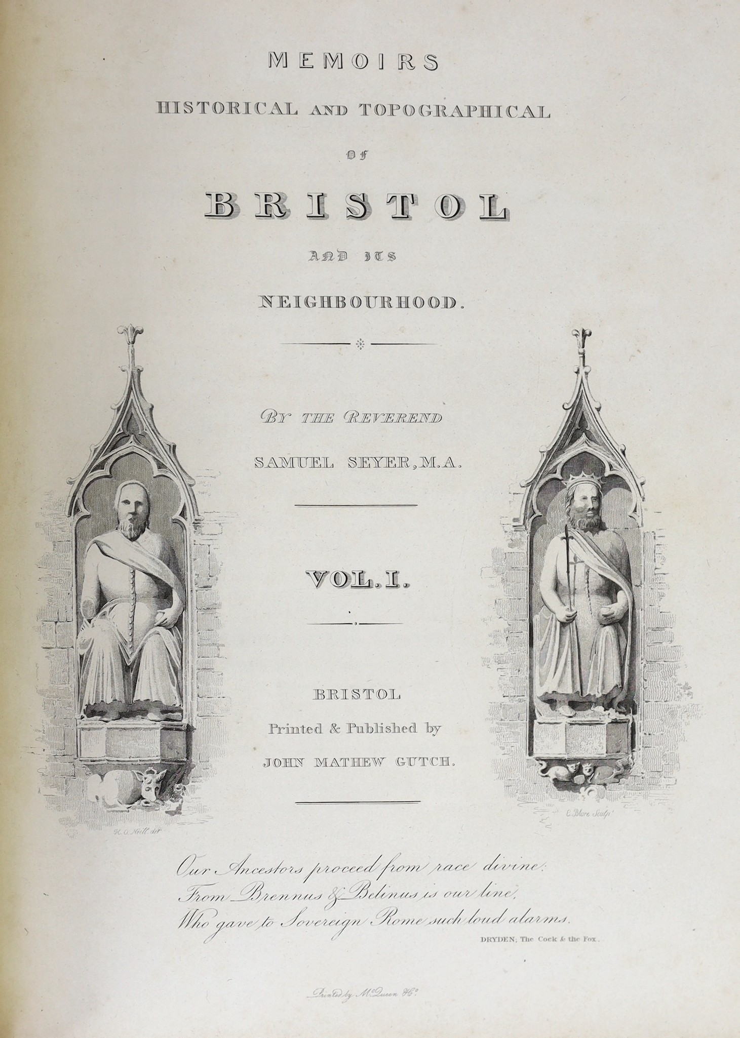 SOMERSET, BRISTOL: Seyer, Rev. Samuel - Memoirs Historical and Topgraphical of Bristol and its Neighbourhood....2 vols. engraved pictorial and printed titles, num. plates (incl. maps and plans, some lithographed), text e